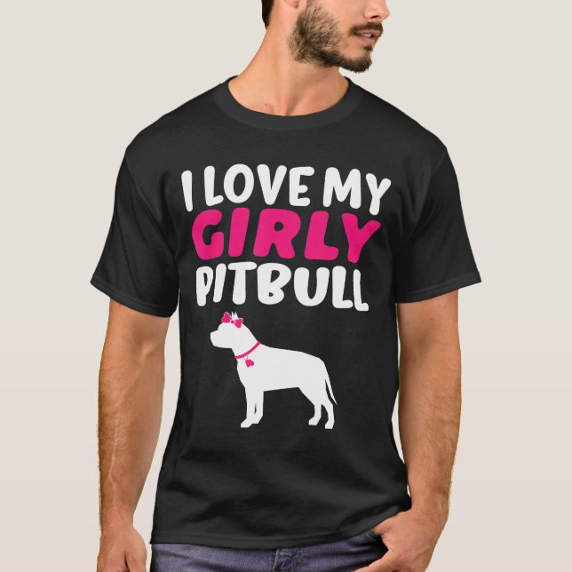 T-shirt J'Aime Ma Fille Pitbull-mignon Chien (Devant)