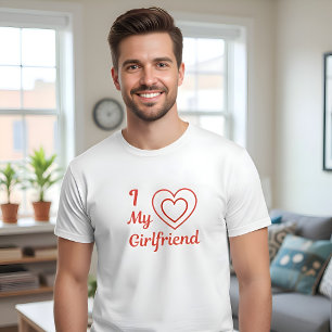 T-shirt J'aime ma petite amie cœurs rouges calligraphie sc