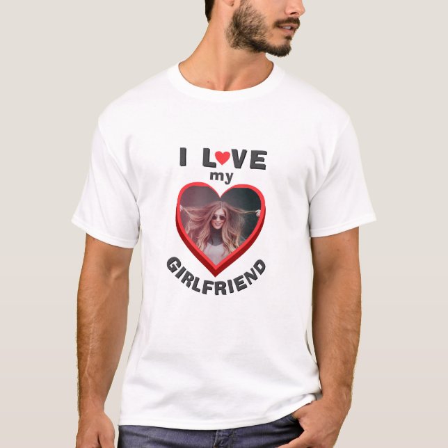 T-shirt J'aime ma petite amie Heart Photo Men (Devant)