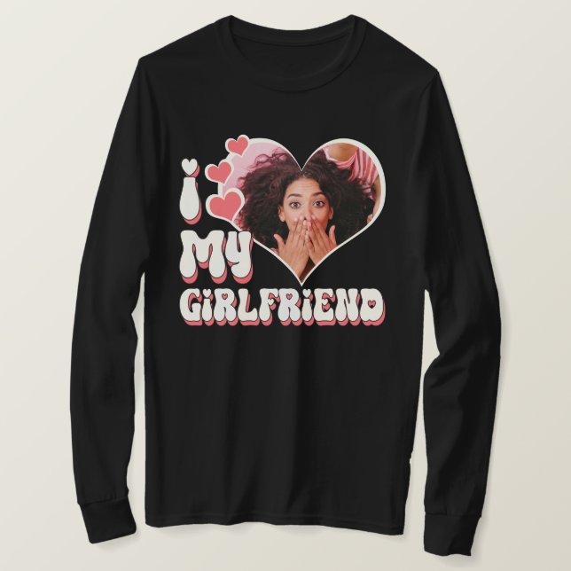 T-shirt J'Aime Ma Petite Amie Personnalisée Manche Noir Lo (Design devant)