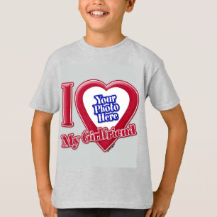 T-shirt J'aime ma petite amie Photo Cœur Rouge Gris