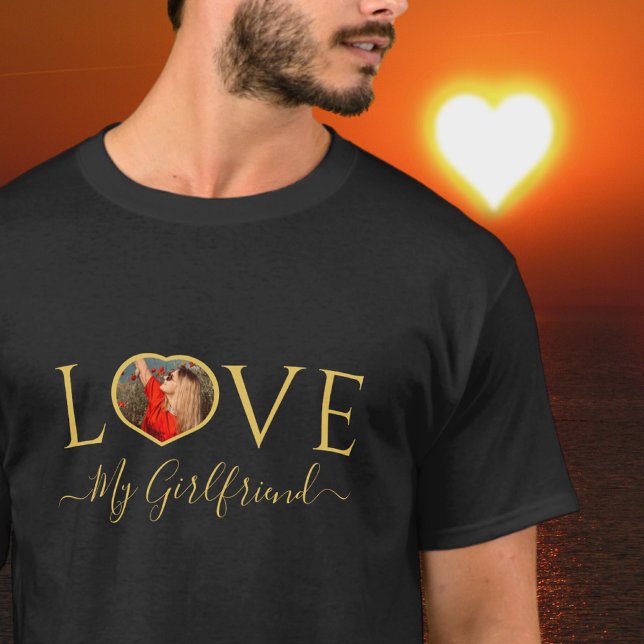 T-shirt J'aime ma petite amie photo de coeur Faux or (Créateur téléchargé)