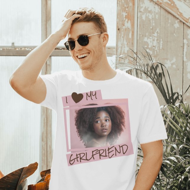T-shirt J'aime ma petite amie | Photo personnalisée et tex (I love my girlfriend custom mens tshirts)