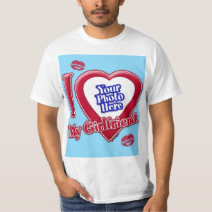 T-shirt J'aime ma petite amie Photo Rouge Cœur Baiser Turq