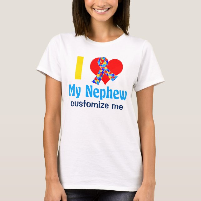 T-shirt J'aime ma sensibilisation sur l'autisme de neveu (Devant)