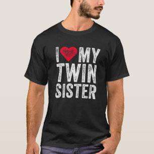 T-shirt J'Aime Ma Soeur Twin Coeur Rouge Distressed Rétro