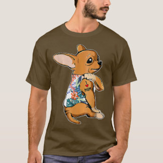 T-shirt J'aime Maman Tatouage Chihuahua Chien fleurs Fête 