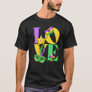 T-shirt J'aime Mardi Gras couronne drapeau Fleur de lis, M