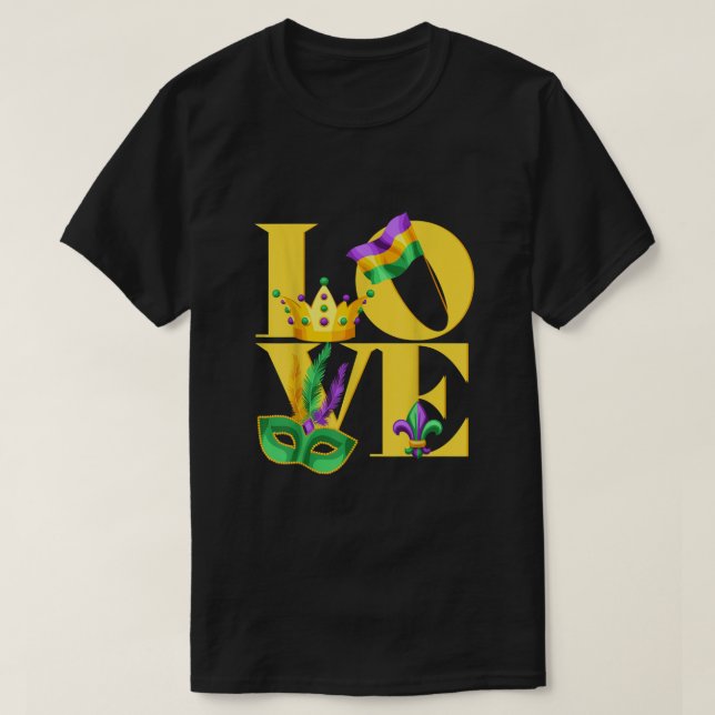 T-shirt J'aime Mardi Gras couronne drapeau Fleur de lis Ma (Design devant)