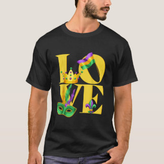 T-shirt J'aime Mardi Gras couronne drapeau Fleur de lis Ma
