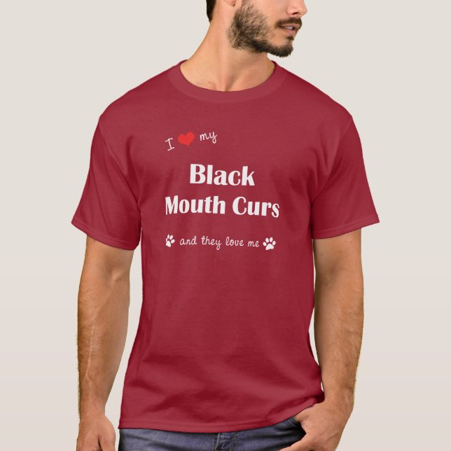 T-shirt J'aime mes cabots noirs de bouche (les chiens (Devant)