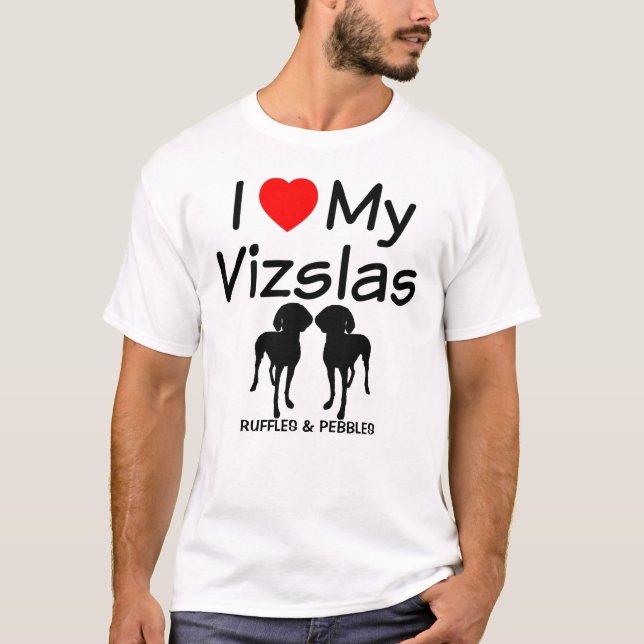 T-shirt J'Aime Mes DEUX Chiens Vizsla (Devant)