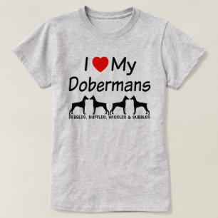 T-shirt J'Aime Mes QUATRE Chiens Pinscher Doberman