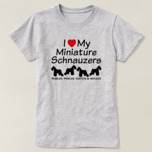T-shirt J'Aime Mes Quatre Miniatures Schnauzer Chiens Chem