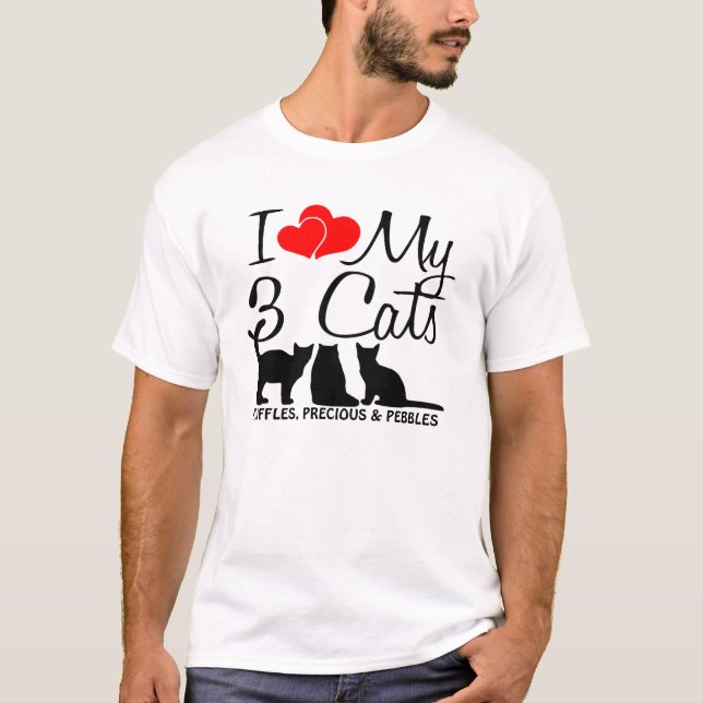 T-shirt J'aime mes trois chats (Devant)