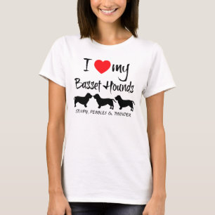 T-shirt J'Aime Mes Trois Chiens À Hound Basset