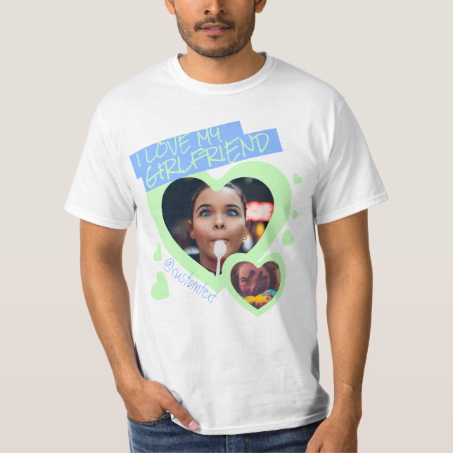 T-shirt J'aime mon ami vert bleu photo texte y2k (Devant)