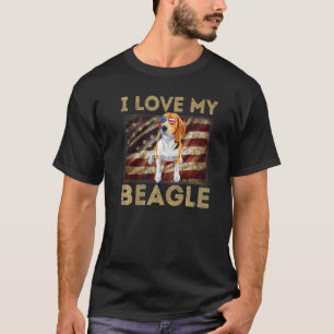 T-shirt J'aime mon Beagle papa maman américain Drapeau Wei