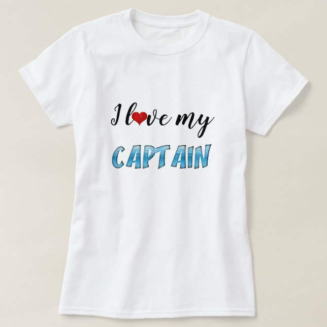 T-shirt J'Aime Mon Capitaine Ocean Water Typography Mignon (Design devant)