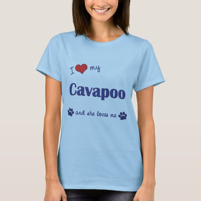 T-shirt J'aime mon Cavapoo (le chien femelle) (Devant)