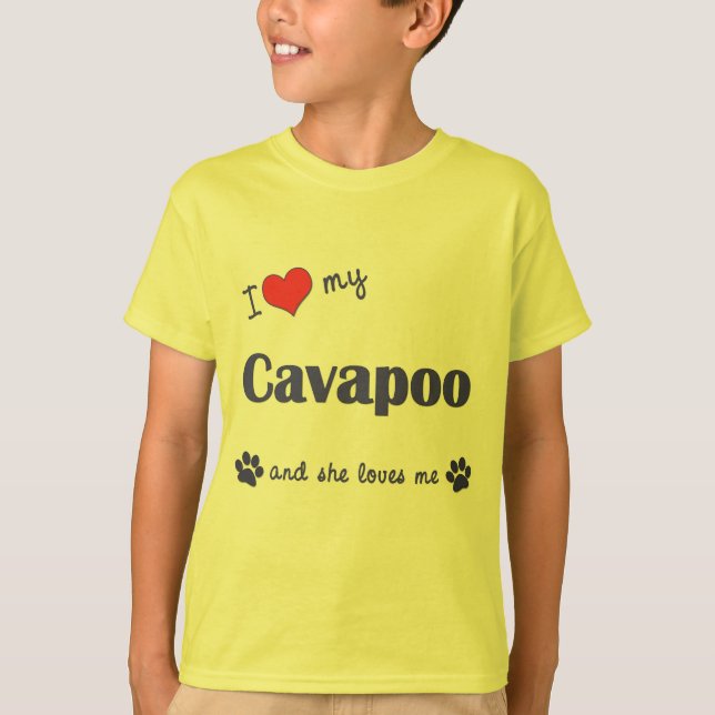 T-shirt J'aime mon Cavapoo (le chien femelle) (Devant)