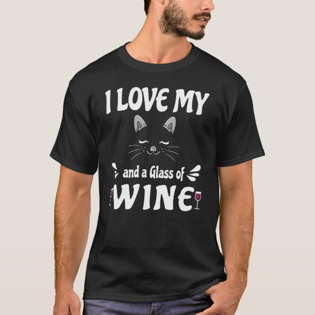 T-shirt J'Aime Mon Chat Et Un Verre De Vin (Devant)