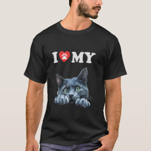 T-shirt J'aime mon chat russe bleu chaton drôle amateur de