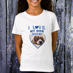 T-Shirt J'aime mon chien Blue Heart Photo Nom de l'animal