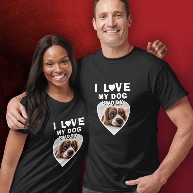 T-shirt J'aime mon chien Coeur Photo Nom de l'animal de co (Créateur téléchargé)