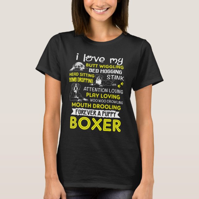T-shirt J'Aime Mon Chien De Boxer Butt Wiggling Boxer (Devant)