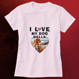 T-shirt J'aime mon chien rose Coeur Chien Nom Photo
