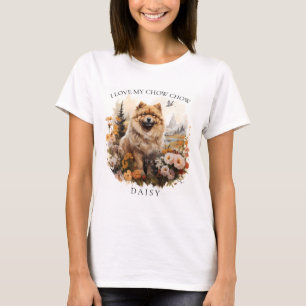 T-shirt J'Aime Mon Chow Chow Portrait Floral Chien