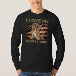 T-shirt J'Aime Mon Cocker Espagnol Papa Maman Drapeau Amér