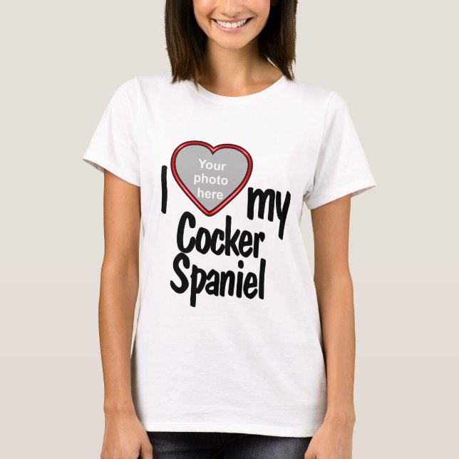 T-shirt J'Aime Mon Cocker Espaniel mignon Chien Coeur Roug (Devant)