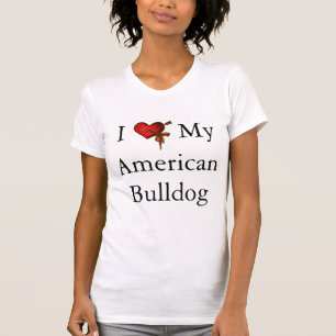 T-shirt J'aime mon coeur et ruban américains de bouledogu