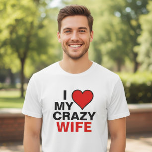 T-shirt J'aime mon épouse folle cœur rouge
