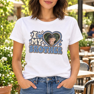 T-shirt J'aime mon frère Photo de cœur personnalisée