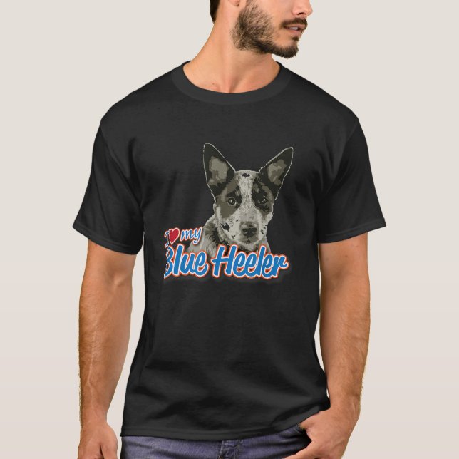 T-shirt J'Aime Mon Heeler Bleu (Devant)