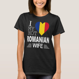 T-shirt J'aime mon HOT roumain WIFE Drapeau roumain