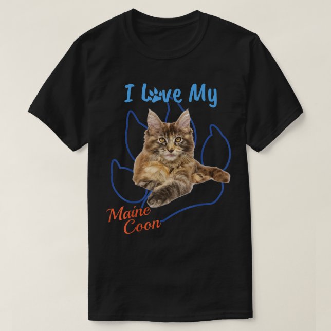 T-shirt J'Aime Mon Maine Coon Meilleur Empreinte de patte  (Design devant)
