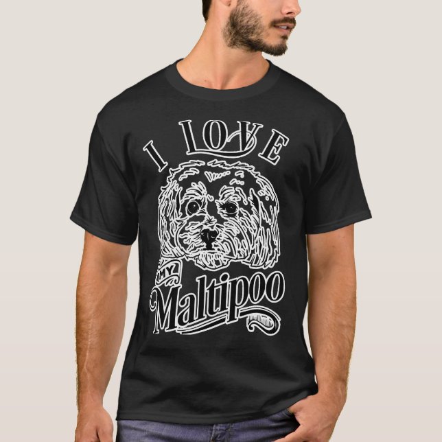 T-shirt J'Aime Mon Maltipoo Mignonne Poodle Maltais (Devant)