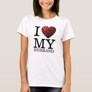 T-shirt J'aime mon mari, texte personnalisé, coeur rouge é