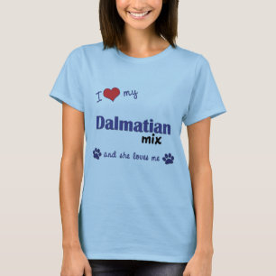 T-shirt J'aime mon mélange dalmatien (le chien femelle)