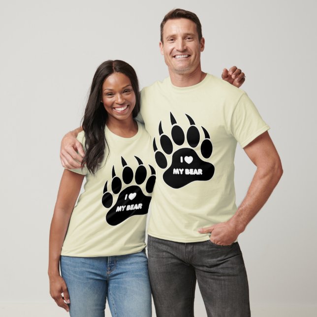 T-shirt J'aime mon ours en noir paw - Chemise (Unisexe)