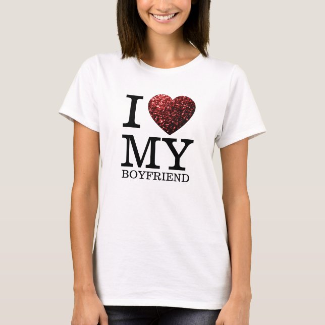 T-shirt J'aime mon petit ami pétille coeur Saint Valentin (Devant)
