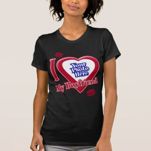 T-shirt J'aime mon petit ami Photo Rouge Cœur Lèvres Noir