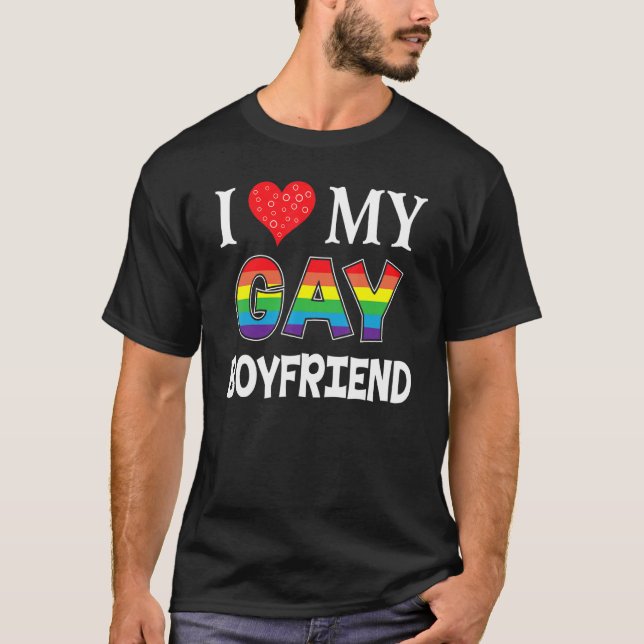 T-shirt J'Aime Mon Petit Amis Gay Lgbt Lesbian Rainbow Fiè (Devant)