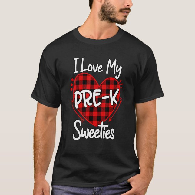 T-shirt J'Aime Mon Pré k Soeurs Leopard Plaid Coeur Enseig (Devant)