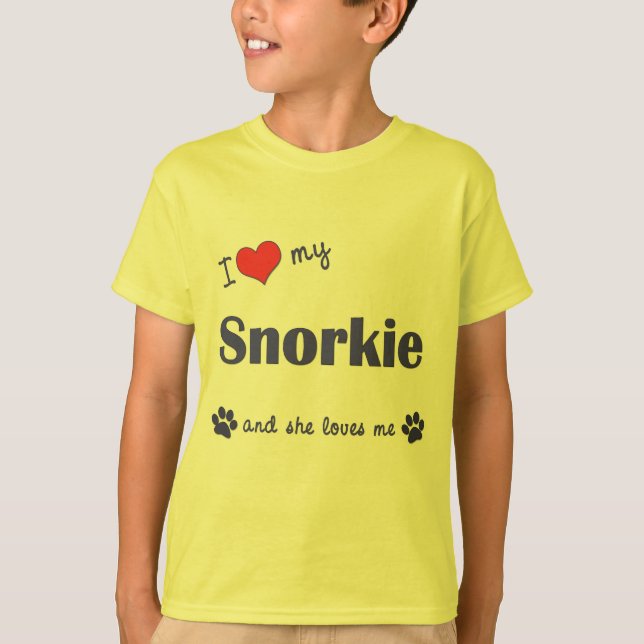 T-shirt J'aime mon Snorkie (le chien femelle) (Devant)