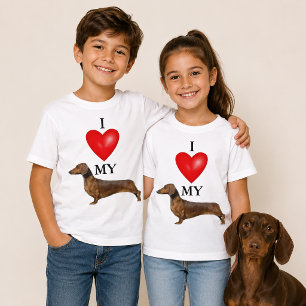 T-shirt J'aime mon teckel rouge coeur chien enfants